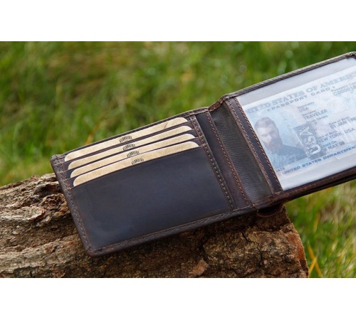 Бумажник KLONDIKE DIGGER «Angus», натуральная кожа в темно-коричневом цвете, 12 х 9 x 2,5 см