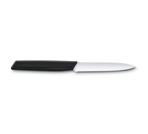 Нож для овощей и фруктов VICTORINOX Swiss Modern, лезвие 10 см с волнистой кромкой, чёрный