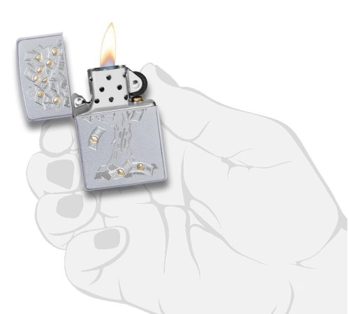 Зажигалка ZIPPO Money Tree Design с покрытием Satin Chrome, латунь/сталь, серебристая, 38x13x57 мм