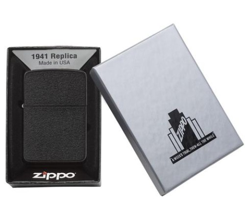 Зажигалка ZIPPO 1941 Replica, латунь с покрытием Black Crackle, черный, матовая, 38x13x57 мм
