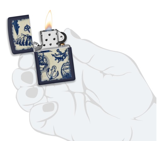 Зажигалка ZIPPO Nautical Design с покрытием Navy Matte, латунь/сталь, синяя, матовая, 38x13x57 мм