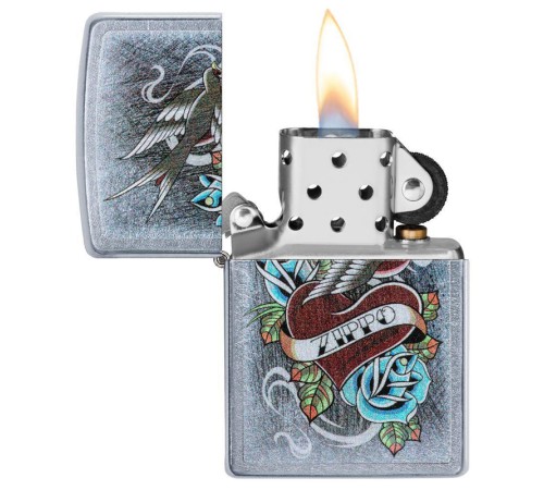 Зажигалка ZIPPO Vintage Tattoo с покрытием Street Chrome™, латунь/сталь, серебристая, 38x13x57 мм