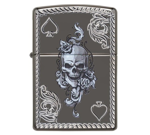 Зажигалка ZIPPO Armor® с покрытием Black Ice®, латунь/сталь, чёрная, глянцевая, 37х13x58 мм