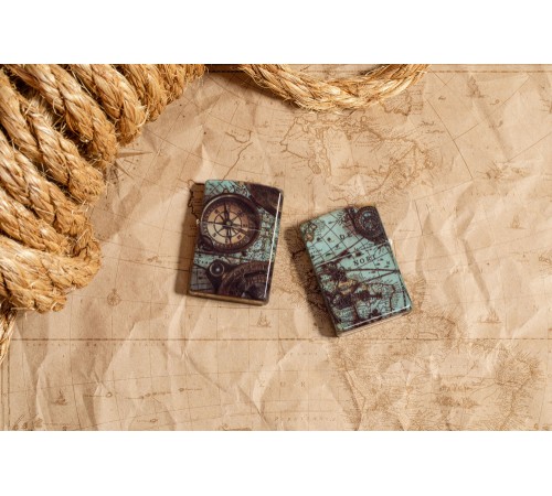 Зажигалка ZIPPO Compass Design с покрытием 540 Matte, латунь/сталь, разноцветная, 38x13x57 мм