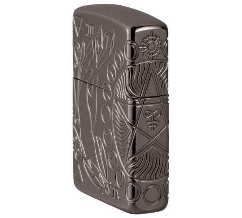 Зажигалка ZIPPO Armor® Wicca Design с покрытием Black Ice®, латунь/сталь, чёрная, 38x13x57 мм