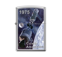 Зажигалка ZIPPO Союз-Аполлон с покрытием High Polish Chrome, латунь/сталь, серебристая, 38x13x57 мм