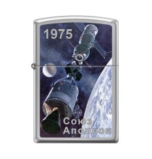 Зажигалка ZIPPO Союз-Аполлон с покрытием High Polish Chrome, латунь/сталь, серебристая, 38x13x57 мм