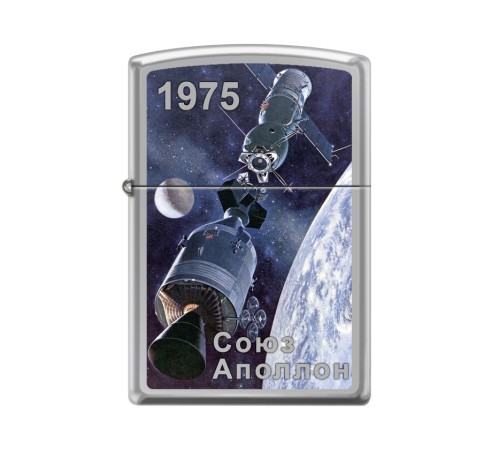 Зажигалка ZIPPO Союз-Аполлон с покрытием High Polish Chrome, латунь/сталь, серебристая, 38x13x57 мм