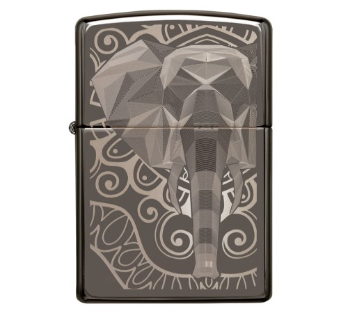 Зажигалка ZIPPO Elephant Fancy Fill Design с покрытием Black Ice®, латунь/сталь, чёрная, 38x13x57 мм