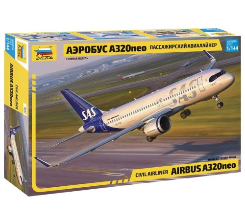 Сборная модель ZVEZDA Пассажирский авиалайнер Аэробус А320neo, 1/144