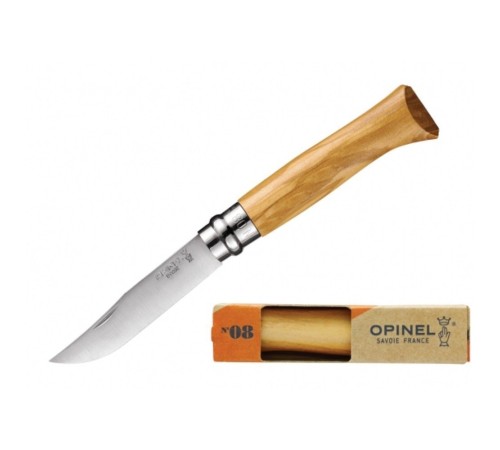 Нож Opinel №8, нержавеющая сталь, рукоять из оливкового дерева в картонной коробке, 002020