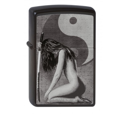 Зажигалка ZIPPO Woman Sword с покрытием Black Matte, латунь/сталь, чёрная, матовая, 38x13x57 мм