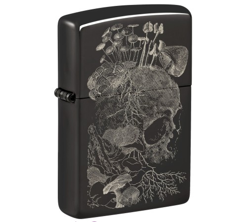 Зажигалка ZIPPO Skull с покрытием High Polish Black, латунь/сталь, черная, глянцевая, 38x13x57 мм