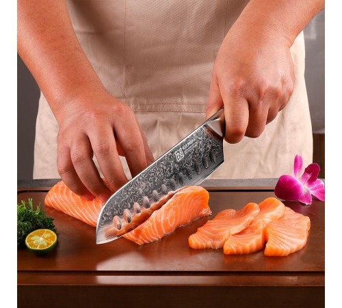 Нож сантоку из дамасской стали Keemake 7 Inch Santoku Knife Phoenix, бежевый