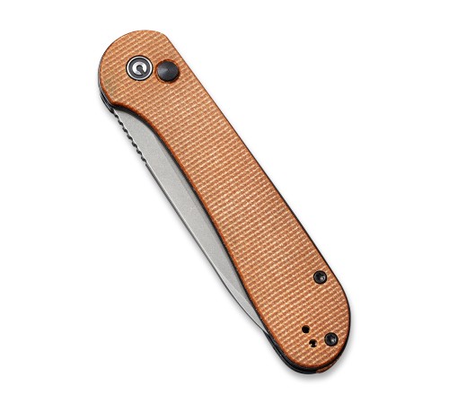 Складной нож CIVIVI Button Lock Elementum 14C28N Steel Gray Stonewashed Handle Brown Micarta