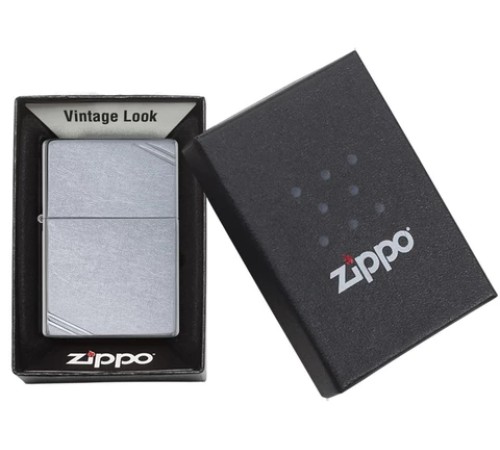 Зажигалка ZIPPO Vintage с покрытием Street Chrome™, латунь/сталь, серебристая, матовая, 38x13x57 мм