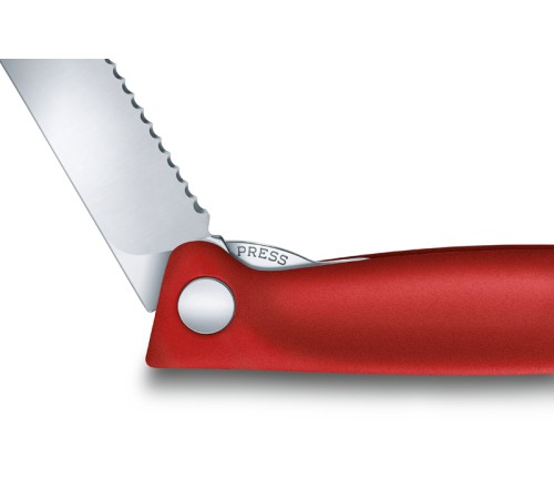 Нож для овощей VICTORINOX SwissClassic, складной, лезвие 11 см с волнистой заточкой, красный