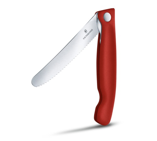 Нож для овощей VICTORINOX SwissClassic, складной, лезвие 11 см с волнистой заточкой, красный