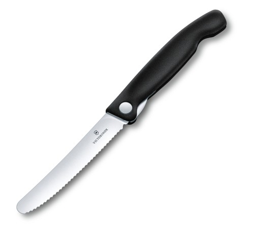 Нож для овощей VICTORINOX SwissClassic, складной, лезвие 11 см с волнистой заточкой, чёрный