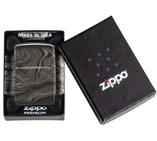 Зажигалка ZIPPO Marble Pattern с покрытием High Polish Black, латунь/сталь, чёрная, 38x13x57 мм
