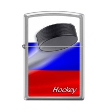 Зажигалка ZIPPO Российский хоккей, с покрытием Brushed Chrome, латунь/сталь, серебристая, 38x13x57 м