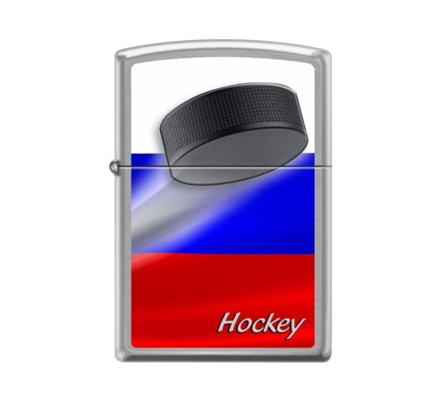 Зажигалка ZIPPO Российский хоккей, с покрытием Brushed Chrome, латунь/сталь, серебристая, 38x13x57 м