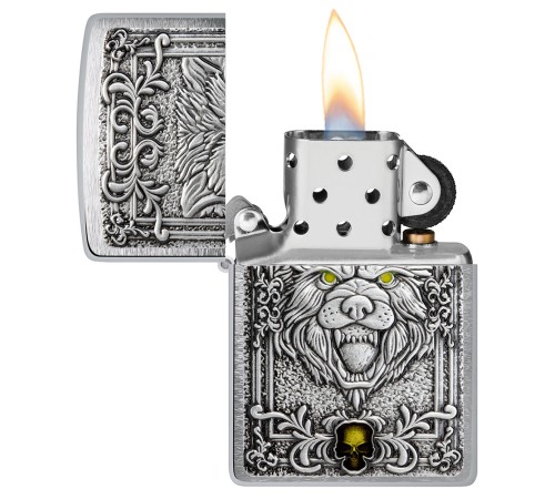 Зажигалка ZIPPO Wolf Emblem с покрытием Brushed Chrome, латунь/сталь, серебристая, 36x13x57 мм