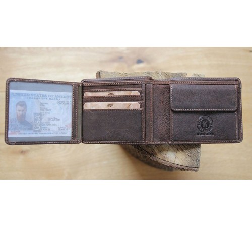 Бумажник KLONDIKE «Peter», натуральная кожа в темно-коричневом цвете, 12 х 9,5 см