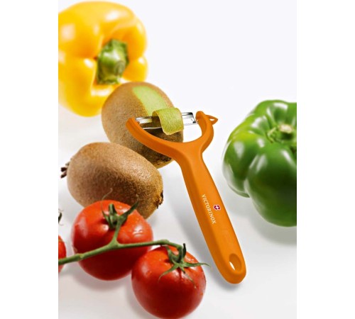 Нож для чистки томатов и киви VICTORINOX, двусторонее зубчатое лезвие, оранжевая рукоять
