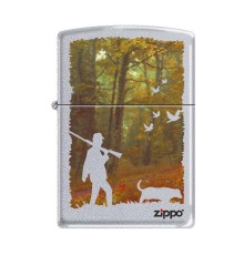Зажигалка ZIPPO Осенняя охота, с покрытием Satin Chrome™, латунь/сталь, серебристая, 38x13x57 мм