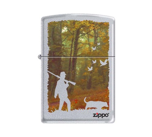 Зажигалка ZIPPO Осенняя охота, с покрытием Satin Chrome™, латунь/сталь, серебристая, 38x13x57 мм