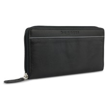 Кошелёк женский BUGATTI Banda, с защитой данных RFID, чёрный, кожа козы/полиэстер, 18,5х2х10 см
