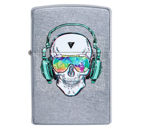 Зажигалка ZIPPO Skull Headphone с покрытием Street Chrome™, латунь/сталь, серебристая, 38x13x57 мм