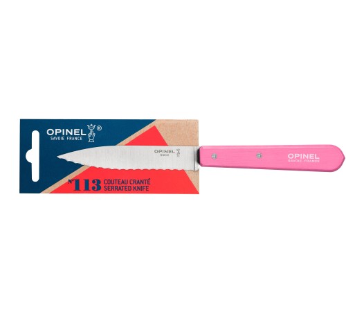 Нож столовый Opinel №113, деревянная рукоять, блистер, нержавеющая сталь, розовый 002036
