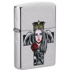 Зажигалка ZIPPO Cross, Queen & Skull с покрытием Brushed Chrome, серебристая, 38x13x57 мм