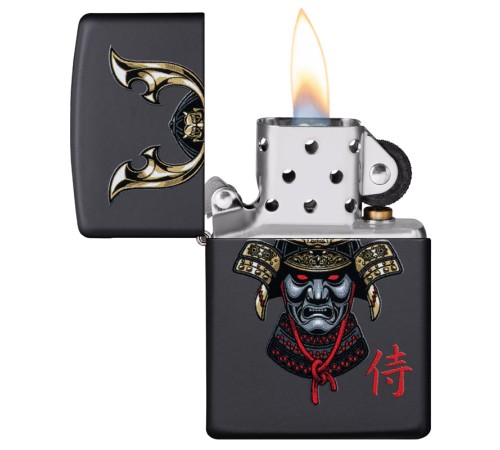Зажигалка ZIPPO Samurai Helmet Design с покрытием Black Matte, латунь/сталь, чёрная, 38x13x57 мм