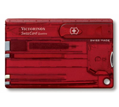 Швейцарская карта Victorinox SwissCard Quattro (0.7200.T) красный полупрозрачный коробка подарочная