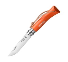 Нож Opinel №7 Trekking, нержавеющая сталь, кожаный темляк, оранжевый, 001443