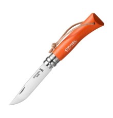 Нож Opinel №7 Trekking, нержавеющая сталь, кожаный темляк, оранжевый, 001443