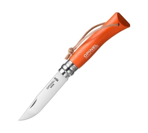 Нож Opinel №7 Trekking, нержавеющая сталь, кожаный темляк, оранжевый, 001443