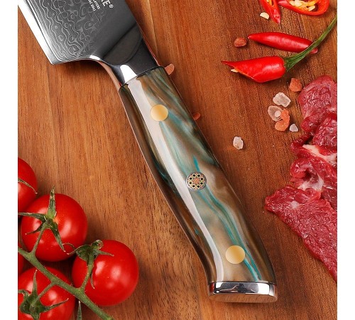 Нож шеф-повара из дамасской стали Keemake 6,5 Inch Chef Knife Green Gem, бежевый