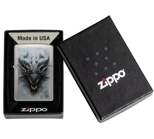 Зажигалка ZIPPO Dragon Design с покрытием Linen Weave, латунь/сталь, серебристая, 38x13x57 мм
