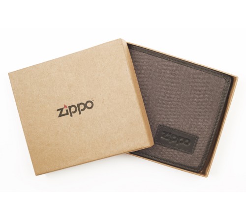 Портмоне ZIPPO, коричневое, натуральная кожа / холщовая ткань, 11x1,5x10,5 см
