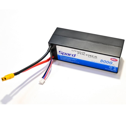 Аккумулятор Li-Po Spard 8000mAh, 7.4V, 60C, XT60, XL Hardcase (140x48x49мм) для авто 1/10, 1/8