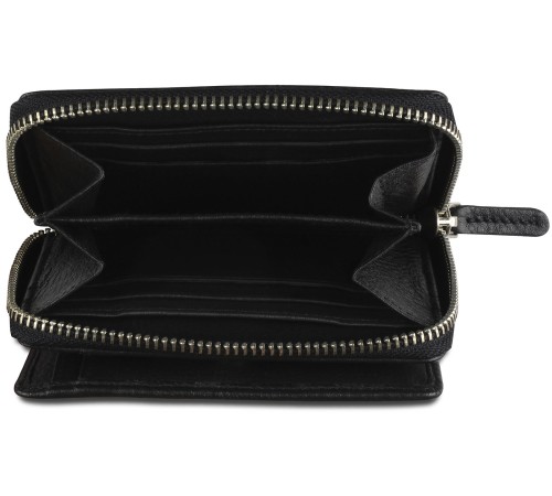 Кошелёк женский BUGATTI Lady Top, на молнии, чёрный, натуральная воловья кожа, 12х2,5х9 см