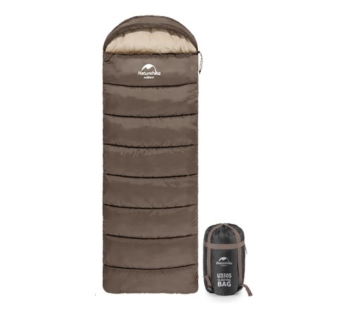Спальный мешок Naturehike NH20MSD07 U Series U350S, коричневый, молния слева, 6927595764312L