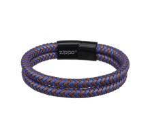 Браслет ZIPPO Braided Leather Bracelet, чёрный/коричневый/синий, плетёная кожа/сталь, 20 см