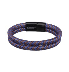 Браслет ZIPPO Braided Leather Bracelet, чёрный/коричневый/синий, плетёная кожа/сталь, 20 см