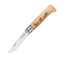 Нож Opinel №8 Animalia, нержавеющая сталь, рукоять дуб, гравировка форель, 001625