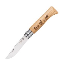 Нож Opinel №8 Animalia, нержавеющая сталь, рукоять дуб, гравировка форель, 001625
